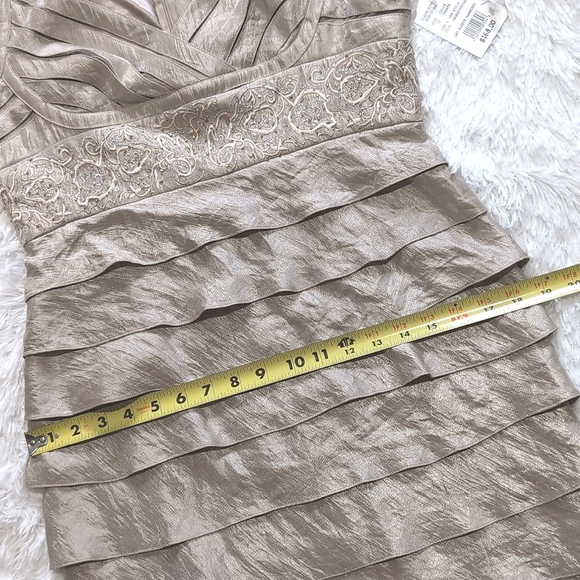 NWT David's Bridal Champagne Gold Metallic Tiered Cocktail Dress - Picture 14 of 16